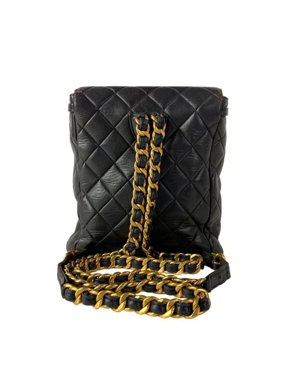 Chanel Backpack Quilted Black Chain Shoulder Gold Lambskin